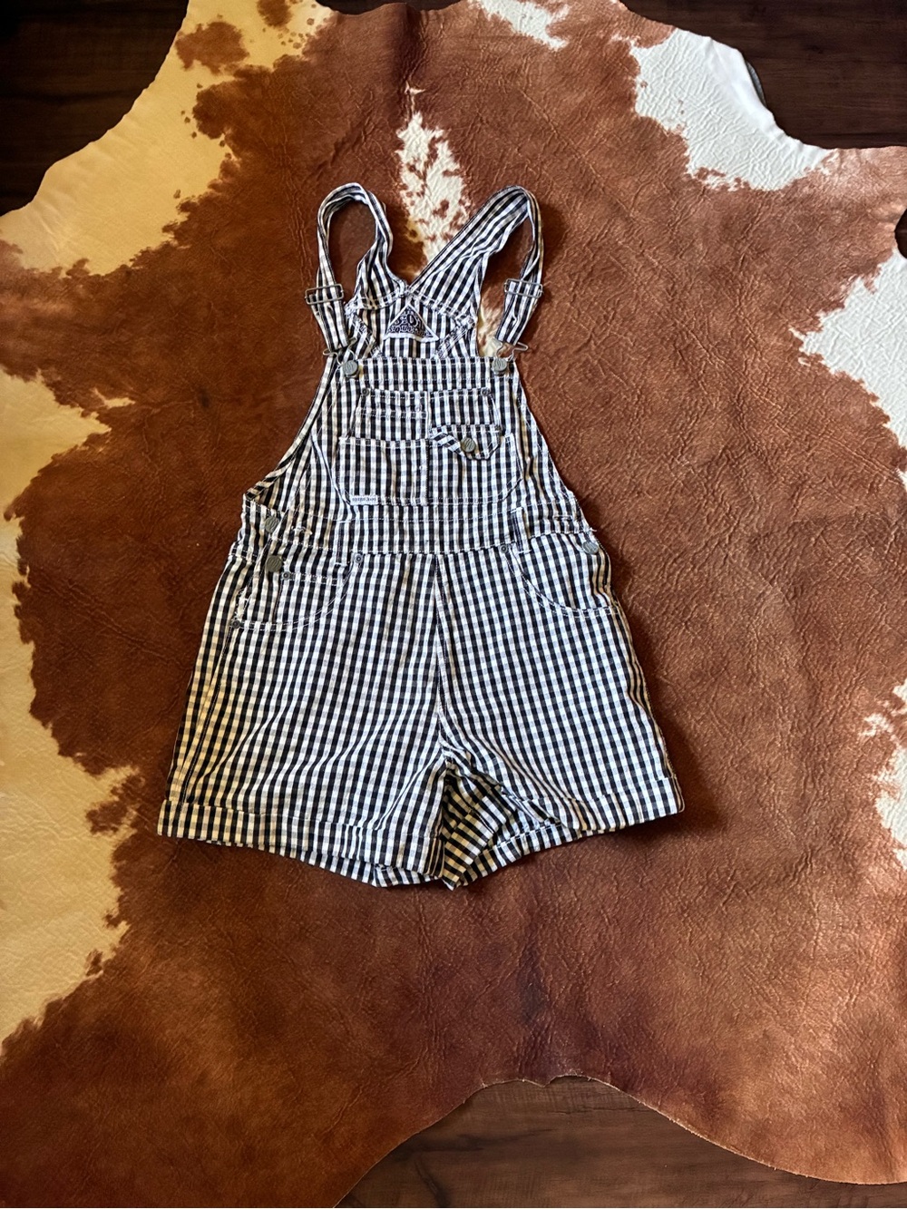 Striped Black and White Gingham women's Short Overalls size small